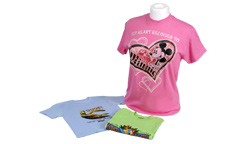 Pink, white and light green t-shirts.